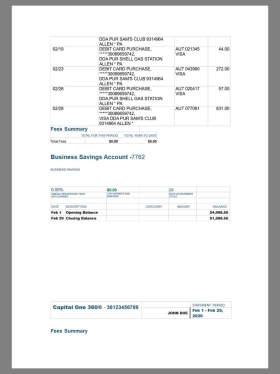 美国Capital One Bank Statement银行账单/KYC地址证明word模板